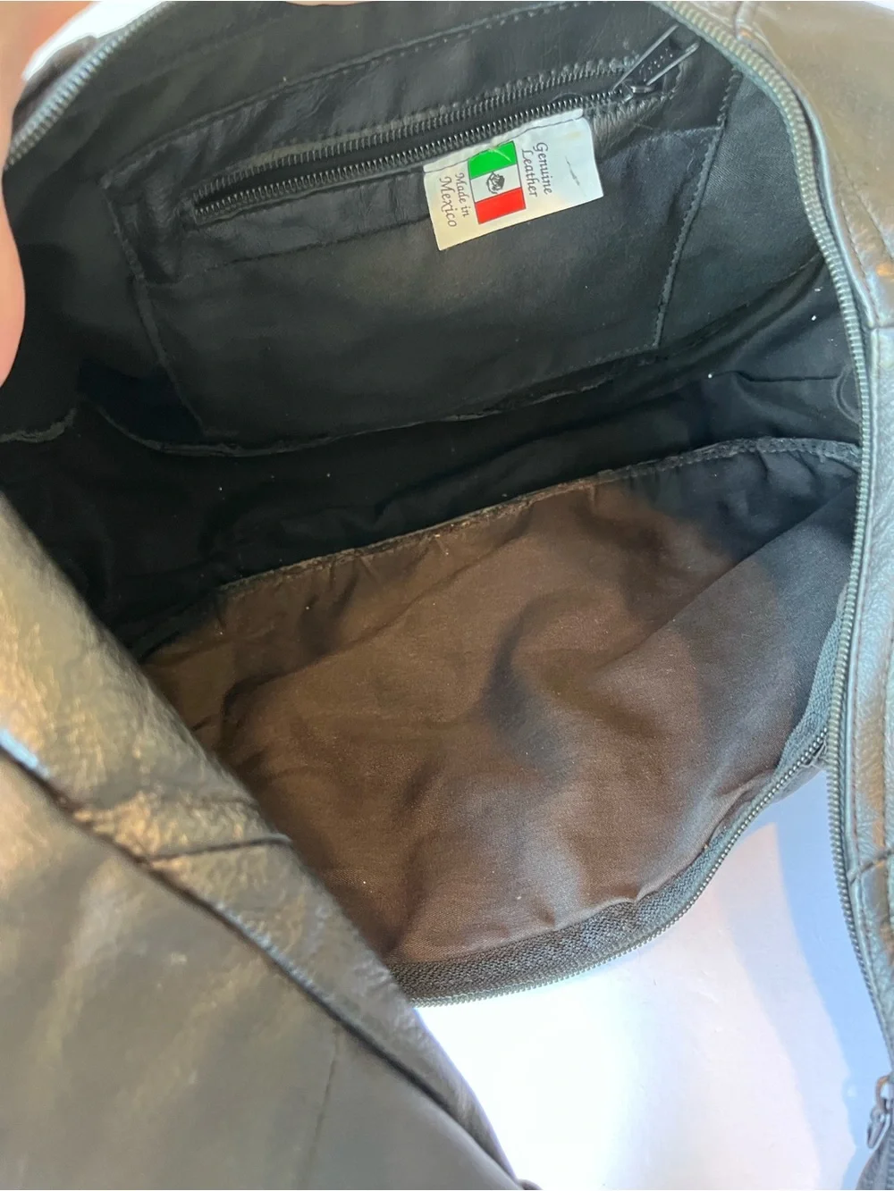 Vintage Patchwork Black Leather Hobo Bag Made in Mexico Shoulder Bag